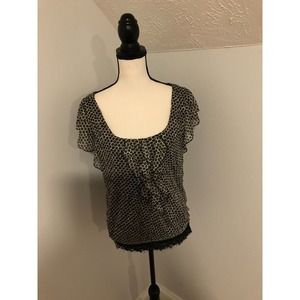 Anthropologie Weston Wear Women's Black/White Dot Ruffled Black Lace Top - MED